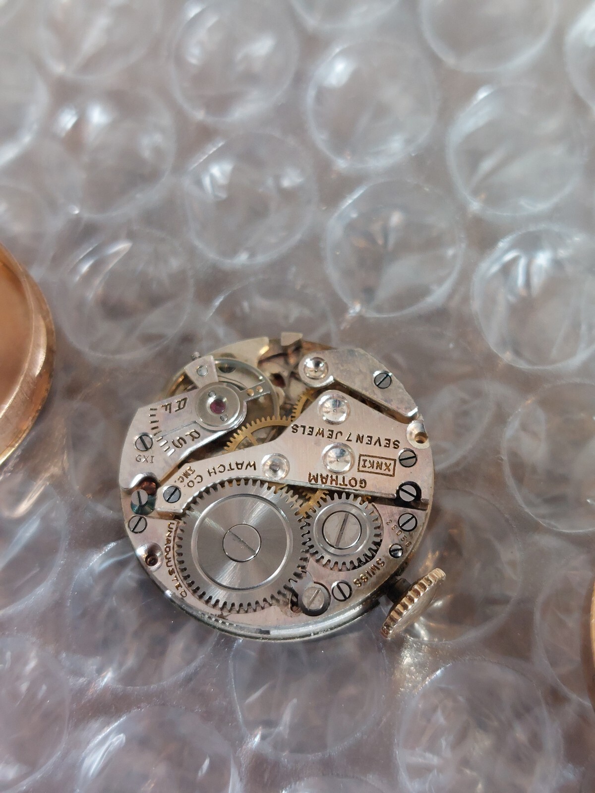 Vintage Gotham Manual Brooch Pin Watch 7 Jewels Copper Face Works 1/20 12k GF