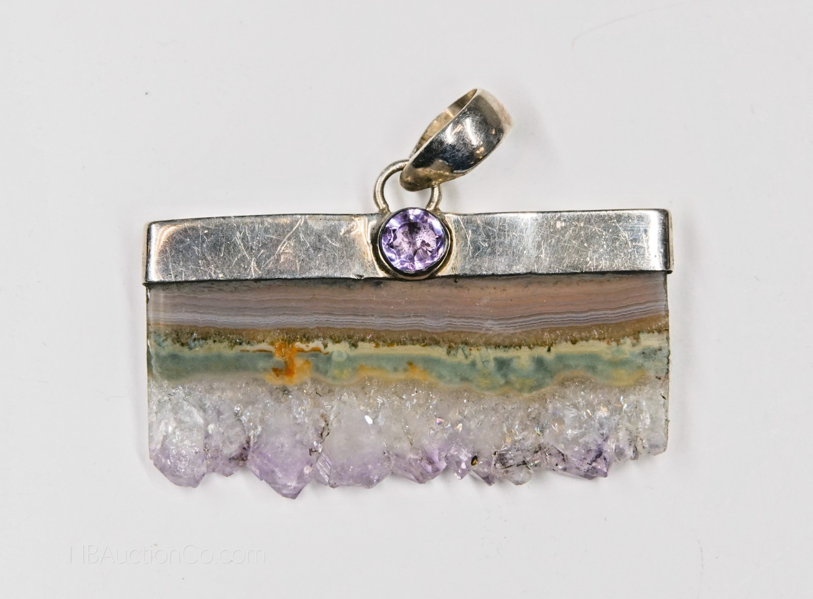 Amethyst Geode Slice Sterling 925 Jewelry Pendant