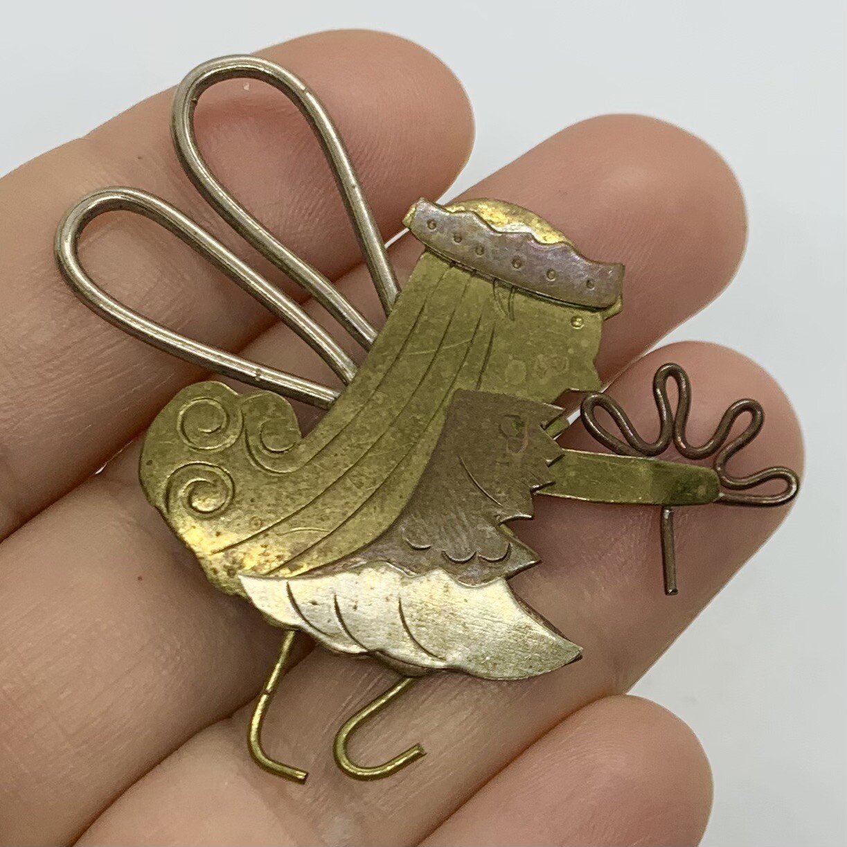 VTG MIXED METALS FAIRY BROOCH PIN WHIMSICAL FAIRYTALE PIN