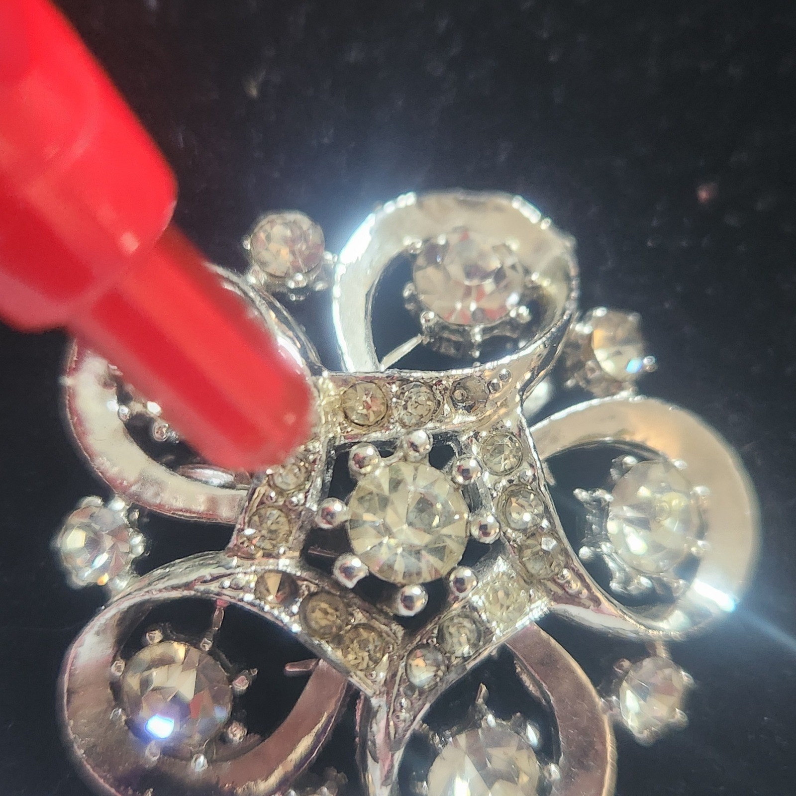 Vintage Rhinestone Brooch and Austria Clip On Earrings Set Silver Tone Floral