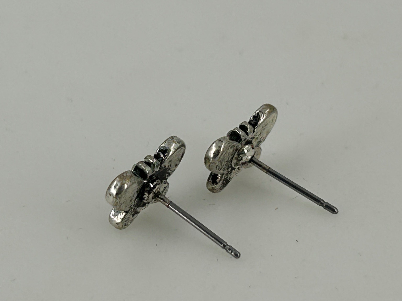 Butterfly Stud Earrings Silver Tone Metal 1.5cm x 1cm Rhinestone Accents