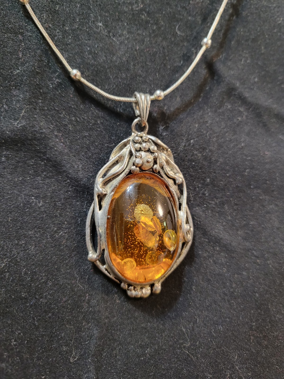 Vintage Art Nouveau Style One Of a Kind Honey Amber & 925 Pendant