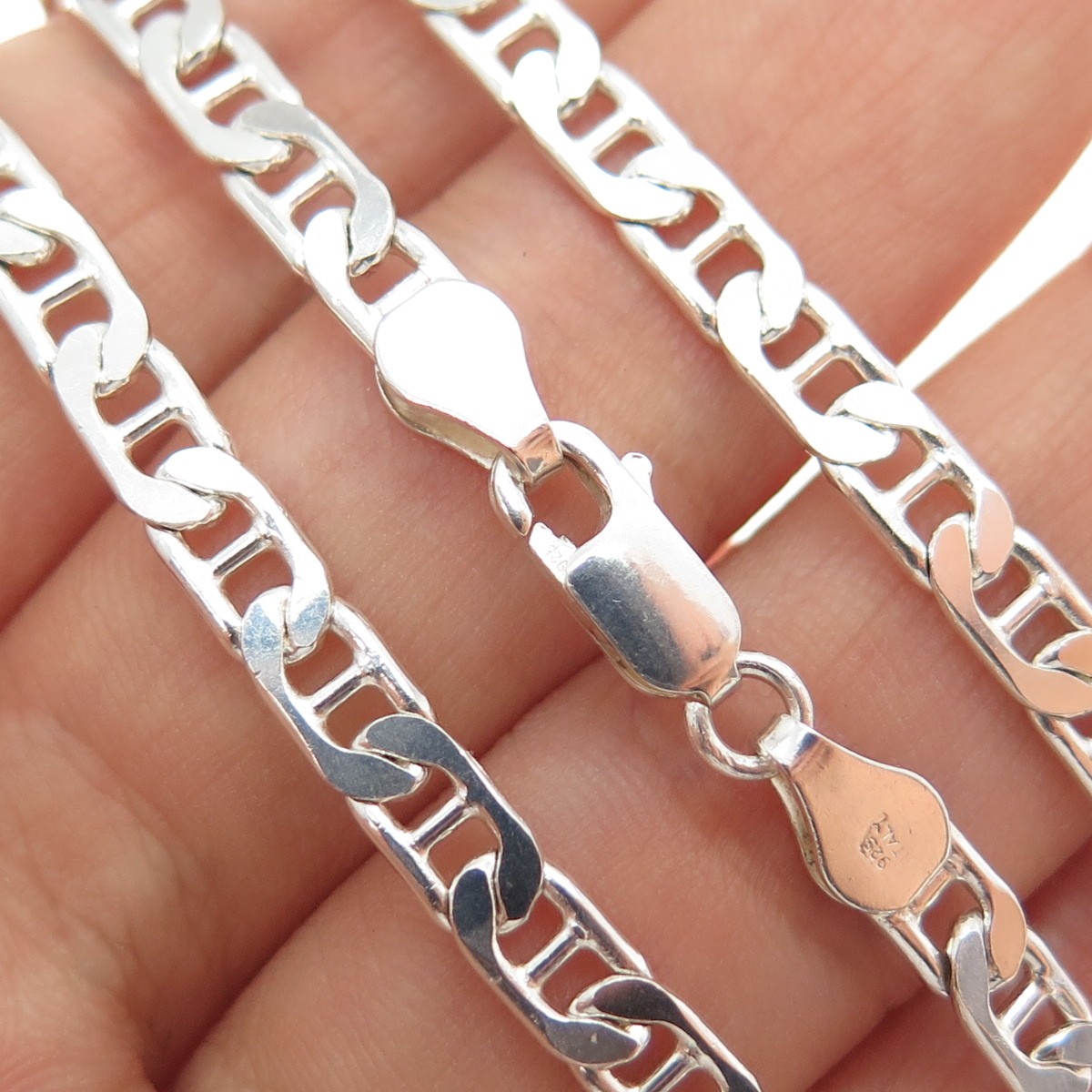 925 Sterling Silver Vintage Italy Anchor Mariner Chain Necklace 18″