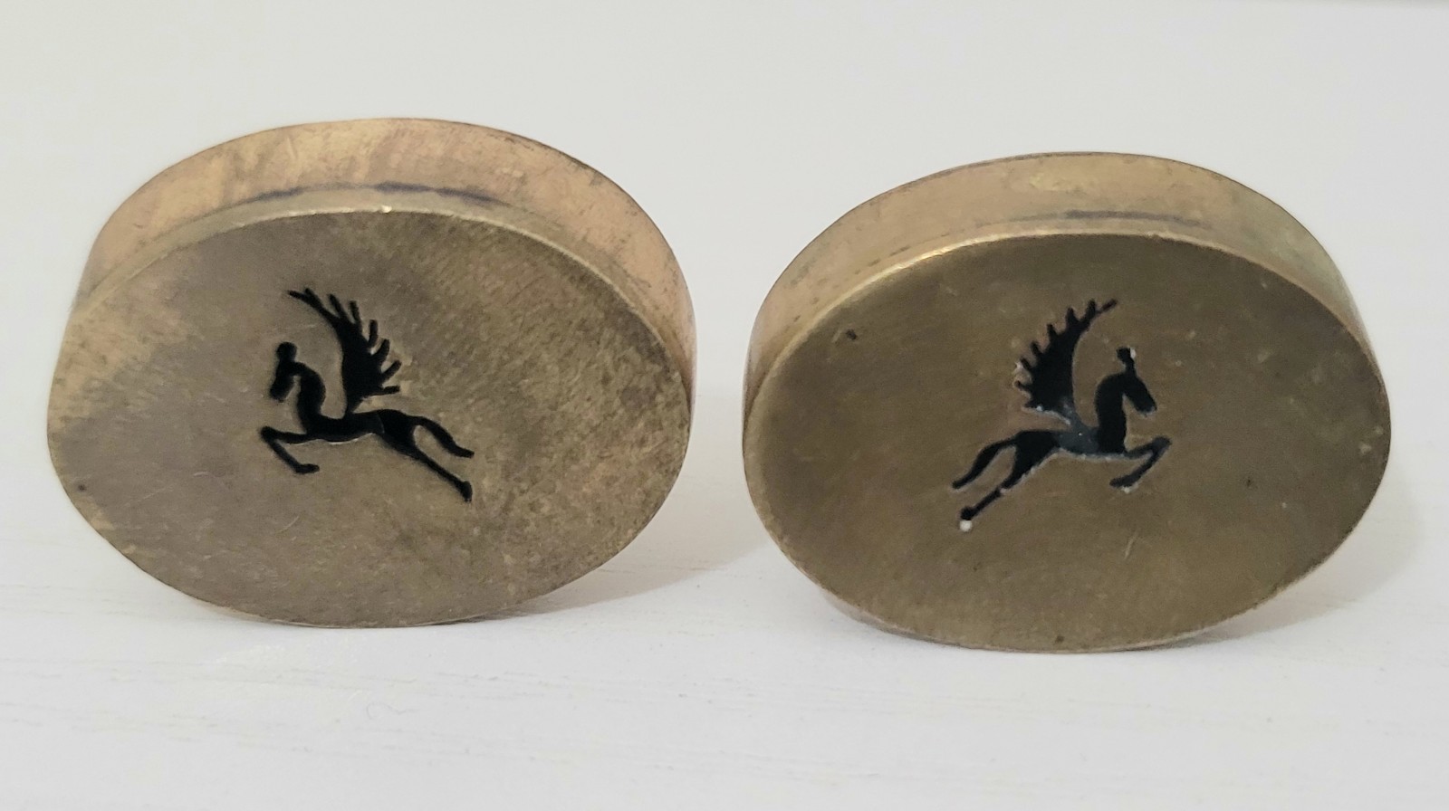 Los Castillo Taxco Pegasus Cufflinks Brass Mid Century Signed Vintage Rare