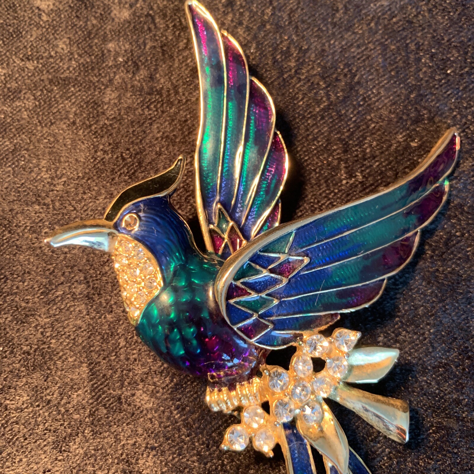 Vintage Phoenix Brooch Beautiful Green, Purple, And Blue
