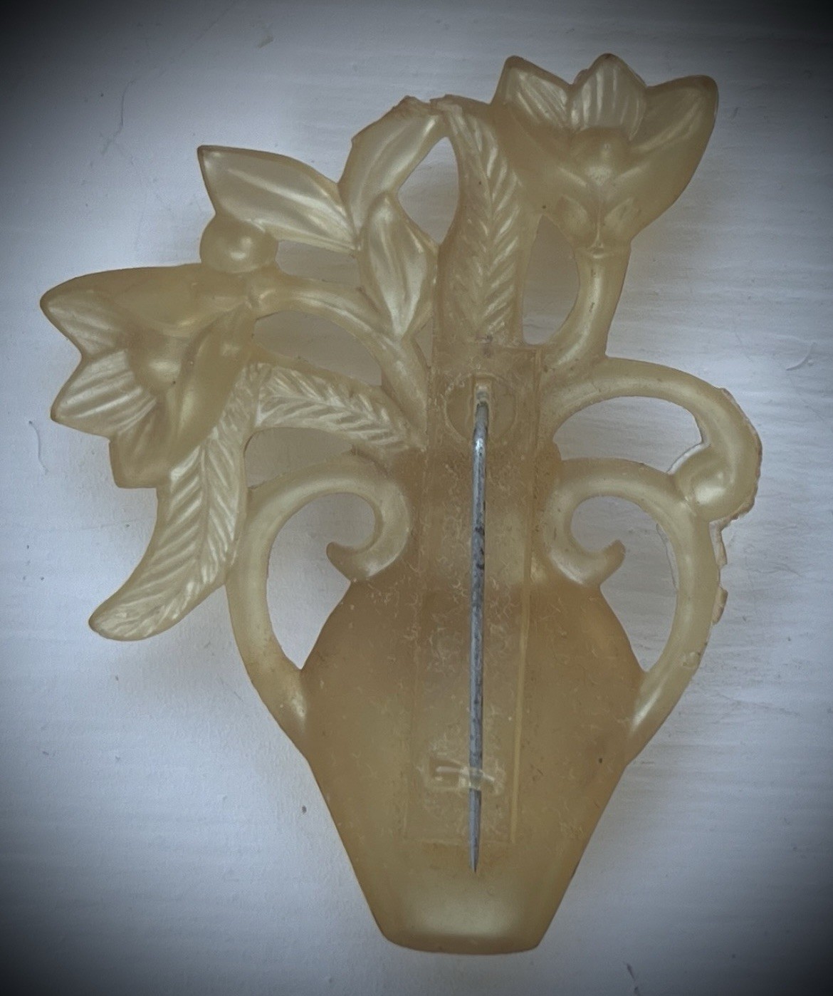 2 vintage floral celluloid Brooches 1930s 1950s costume jewelry