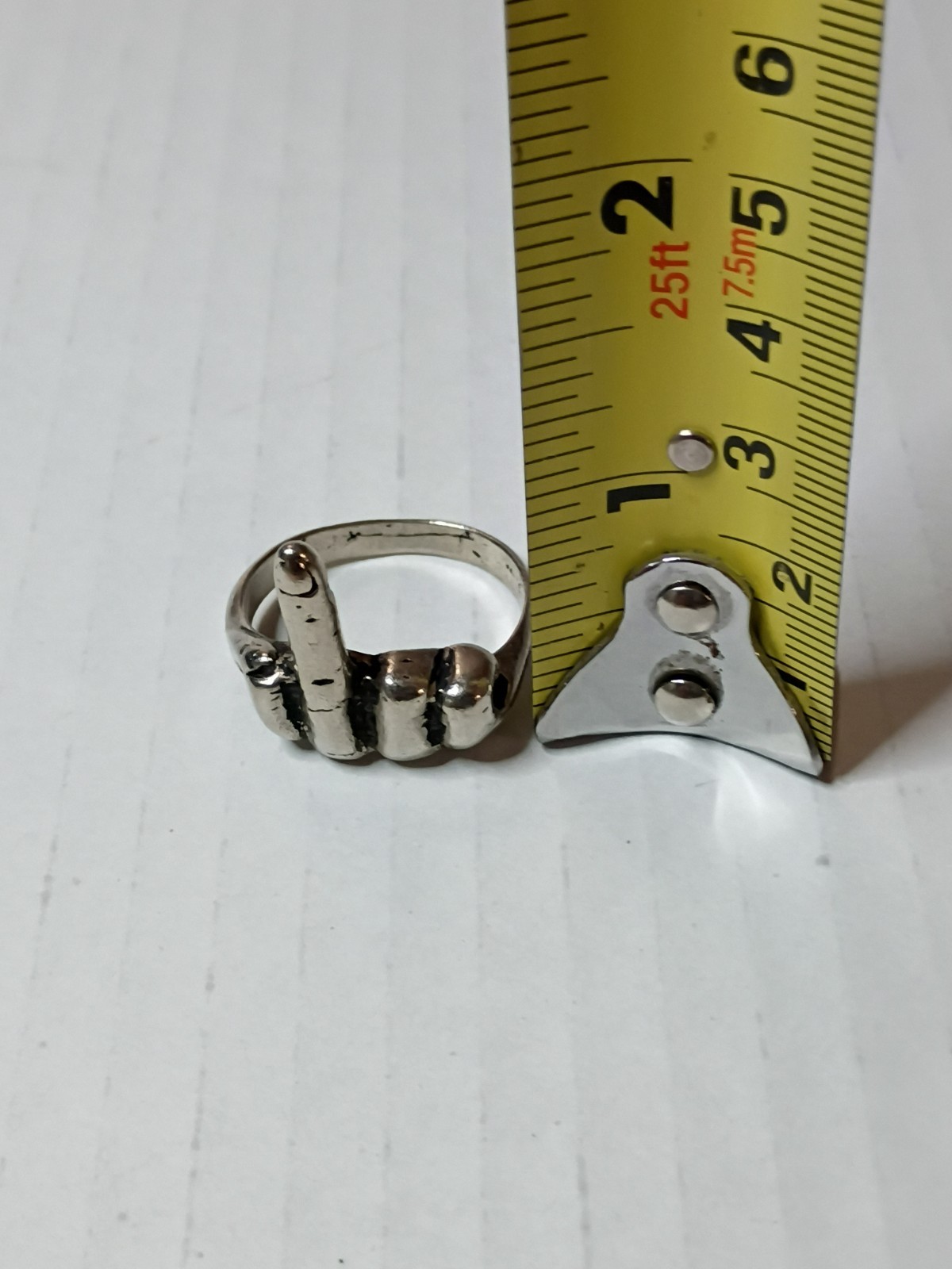 Vintage Metal Middle Finger Ring Size 13.75 Biker Retro Punk Rock Goth Crude