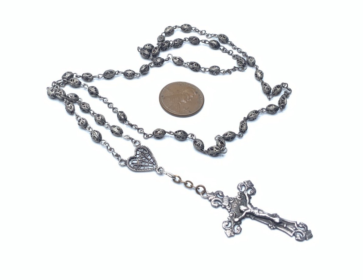 Vintage Chapel Sterling Silver CATHOLIC Jesus Cross Crucifix 20” Necklace Rosary