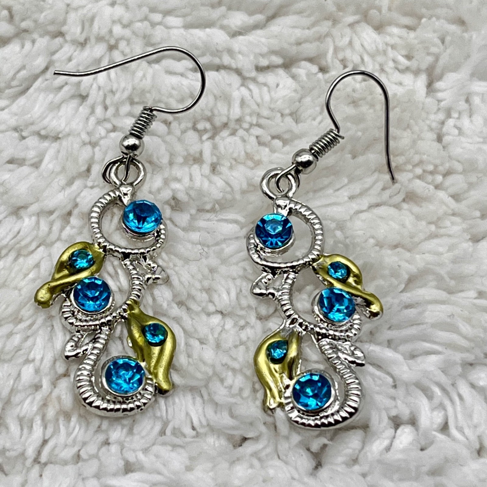 Vintage Blue Butterfly Jewelry Set Y Drop Necklace Earrings Fairycore