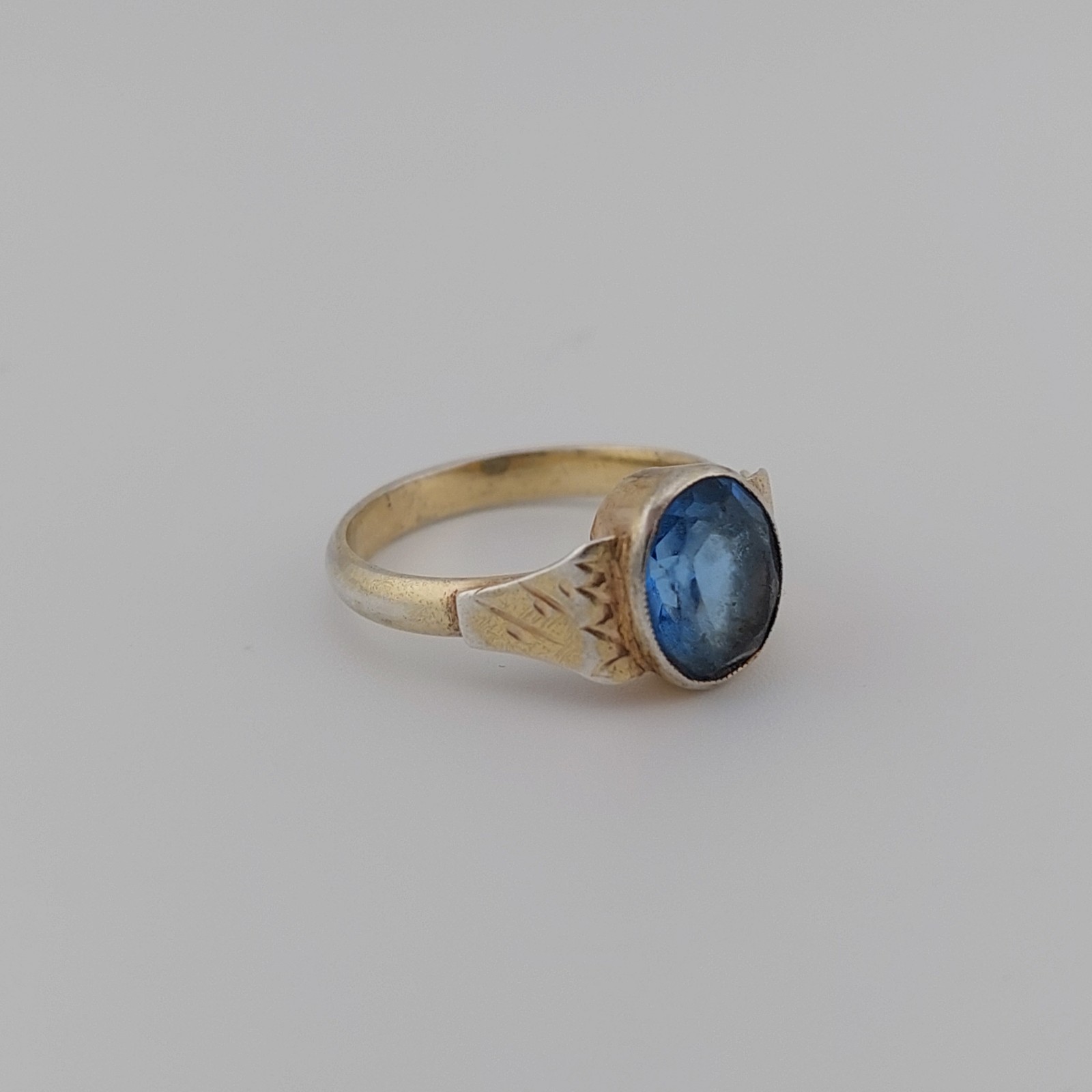 Vintage Silver Ring 875 Blue Stone Women USSR Era Size 7.75 / 18