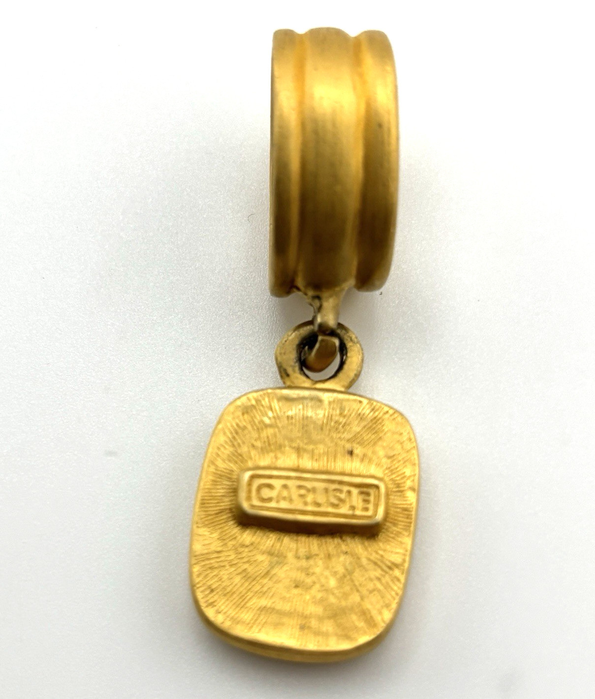 Vintage Carlisle Black Cameo Pendant Brushed Gold Tone Large Bail Signed