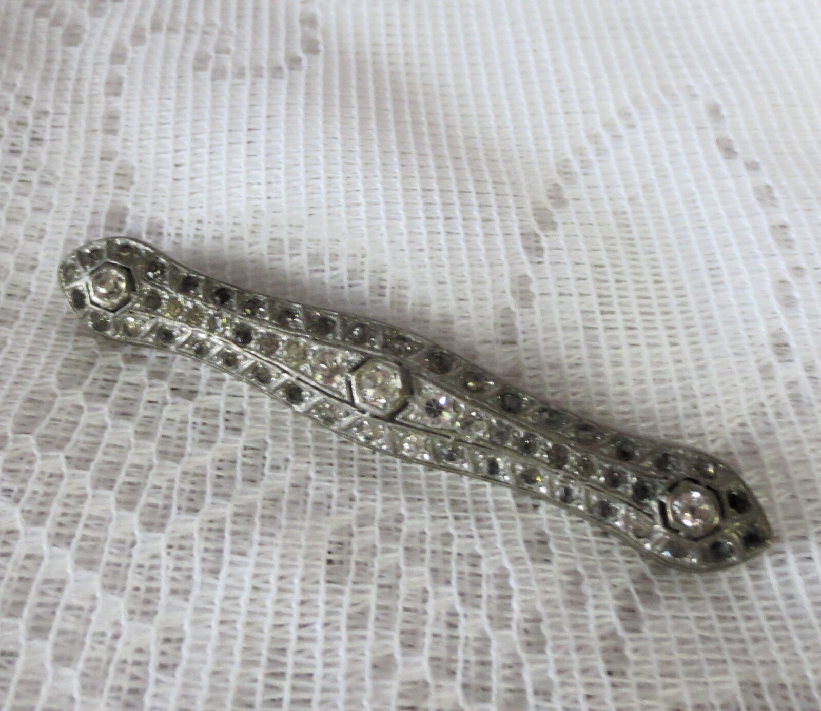 RHINESTONE BROOCH 1910’s EDWARDIAN with 57 Stones Antique Silverite 13 FISHSON