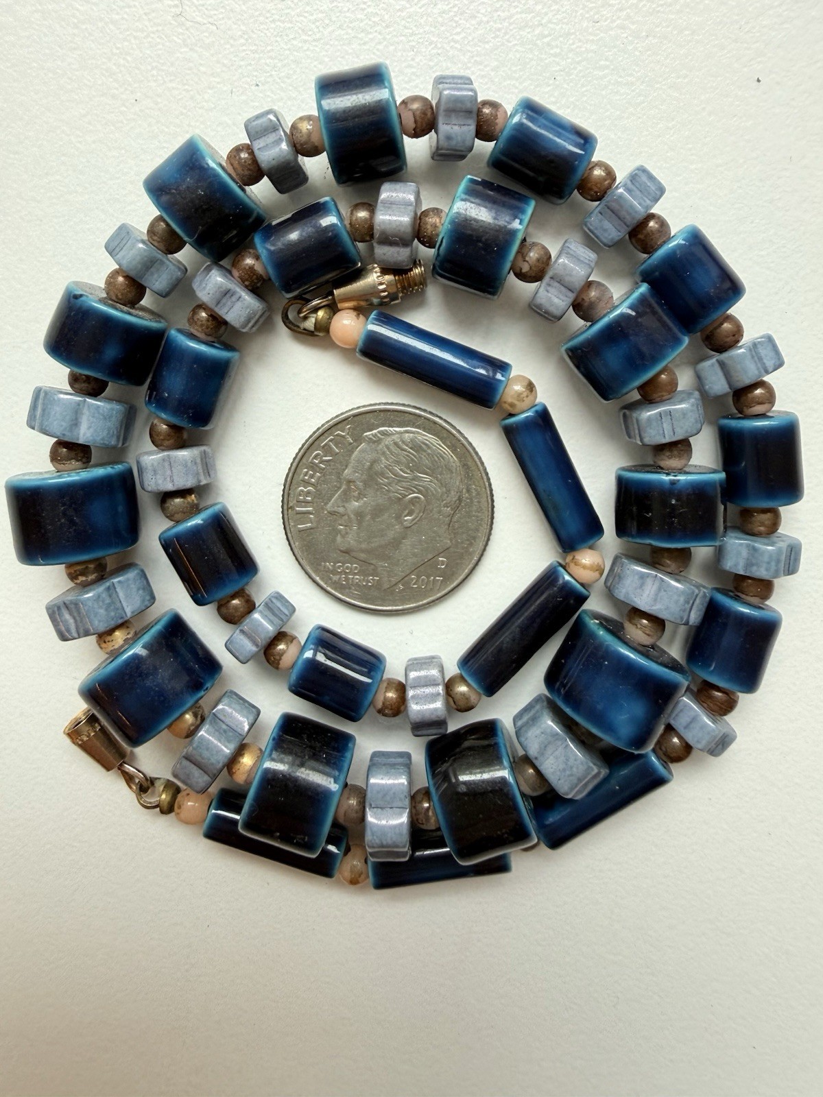 Two Vintage Necklaces, Blue Porcelain and Purple with Faux Pearls (3308)