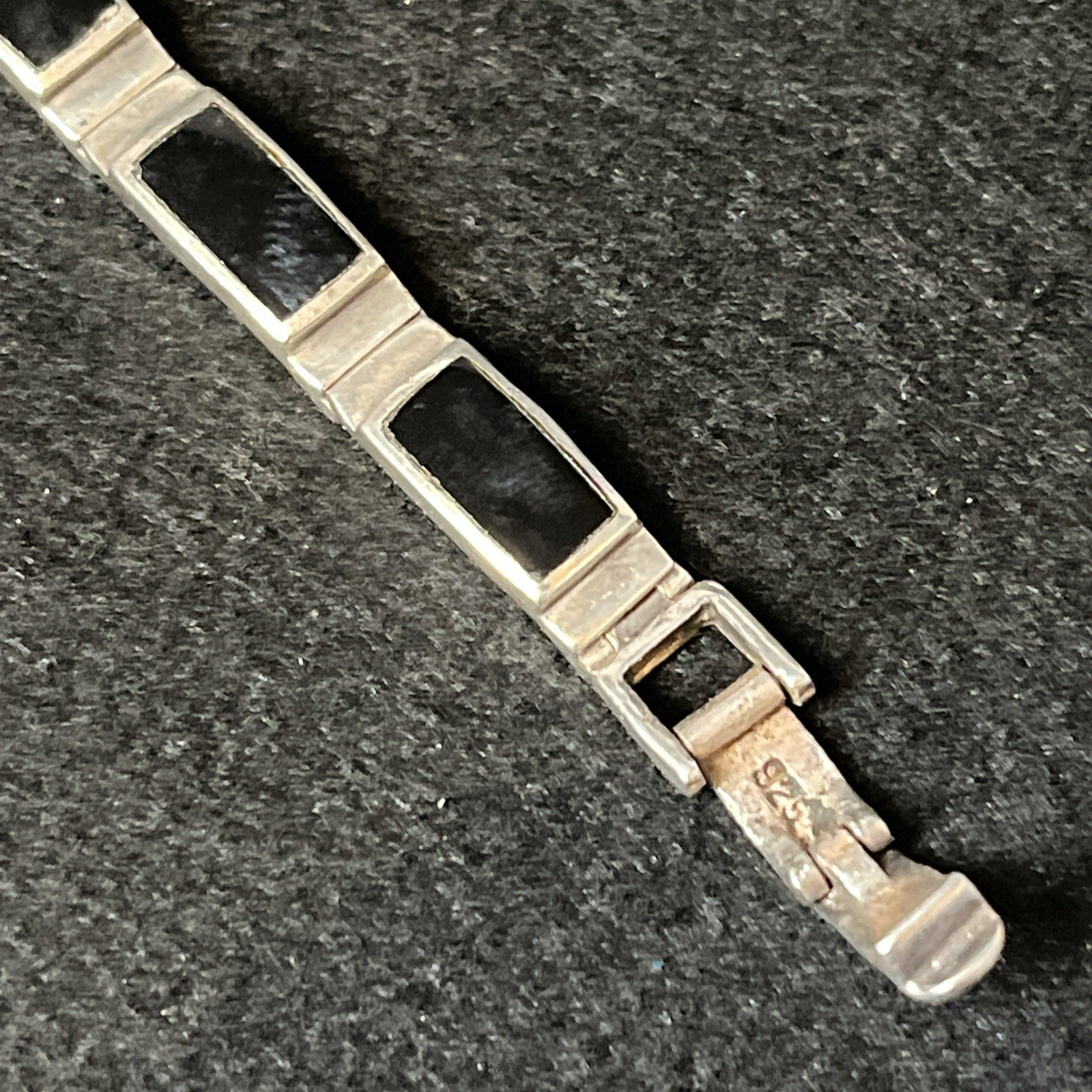 Vintage 925 Sterling Silver Black Onyx Modernist Tennis Bracelet 7.25in 22.6g