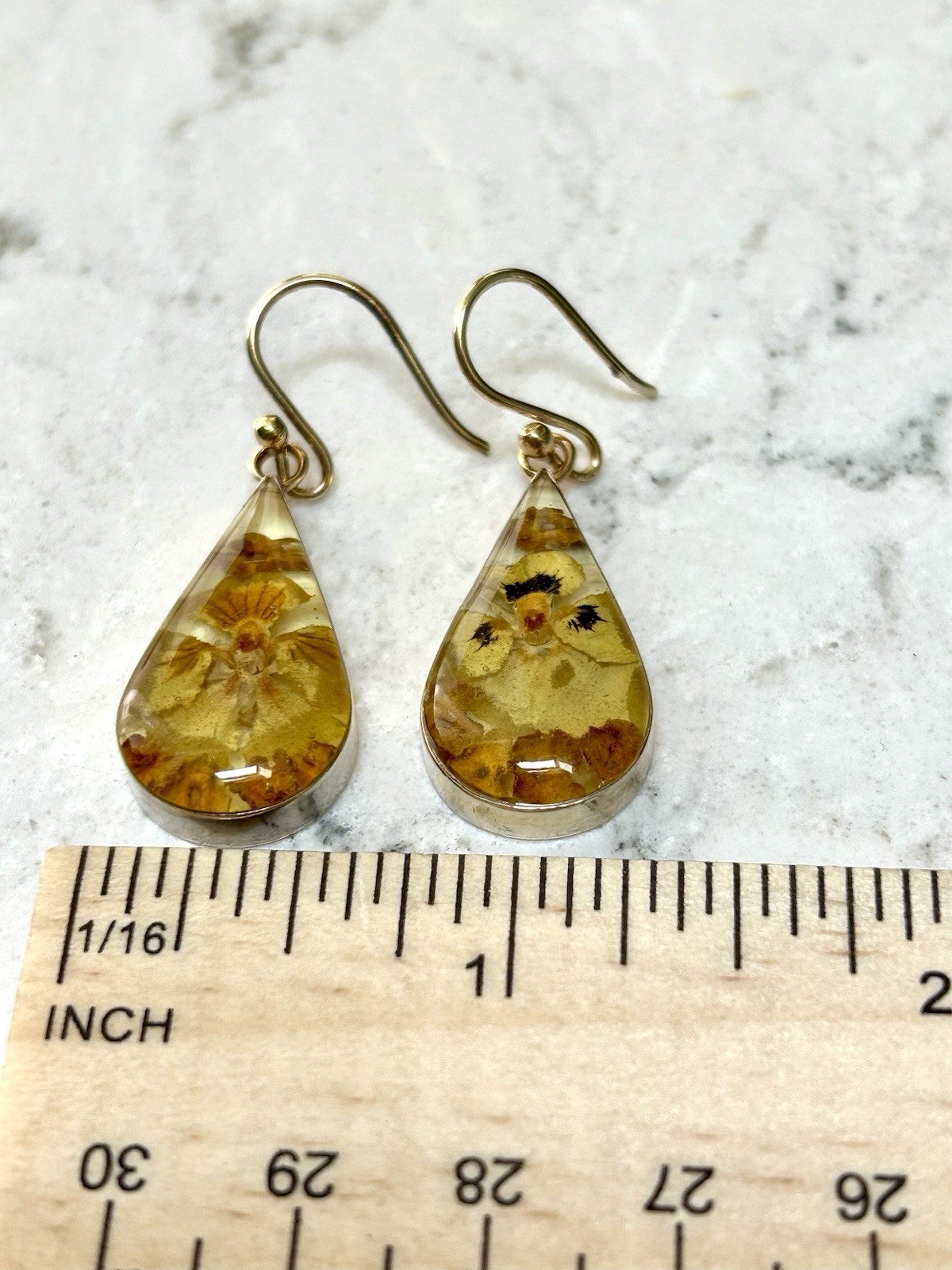 Annika Witt ATI dried flowers acrylic 925 sterling silver Mexico drop earrings