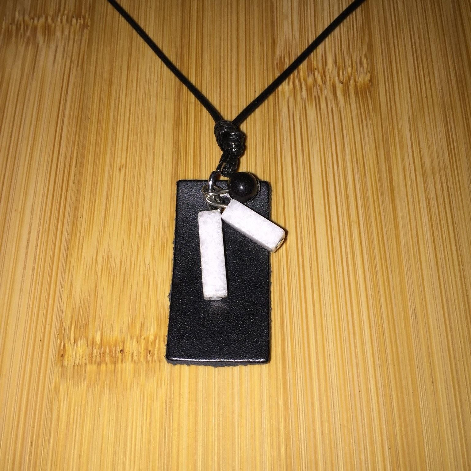 Vintage Unisex Rectangle Bar Pendant Necklace Faux Leather Adjustable Cord Black