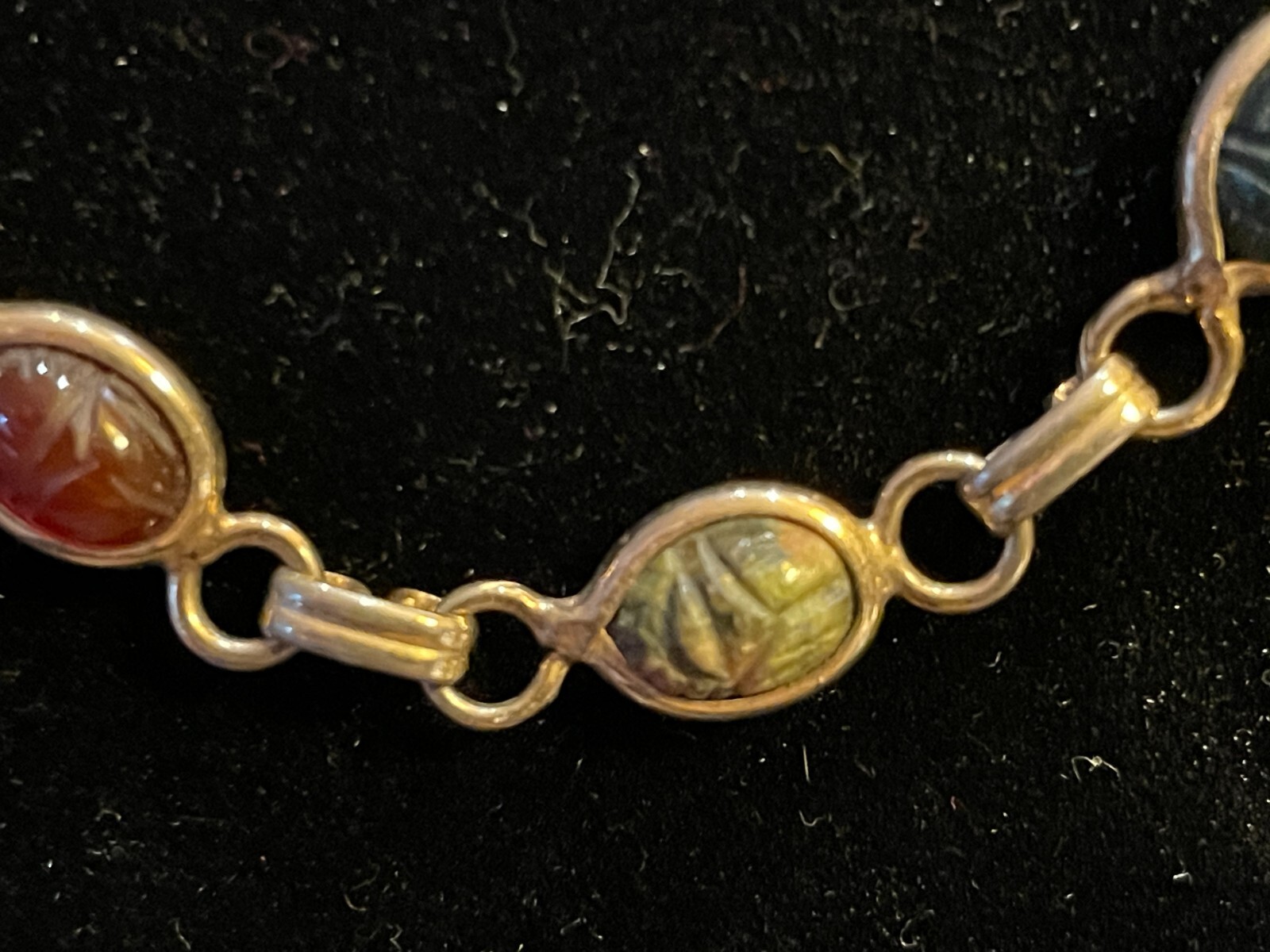 Hadley Carved Stone Scarab & Yellow Gold-Filled Women’s 1960s Vintage Bracelet