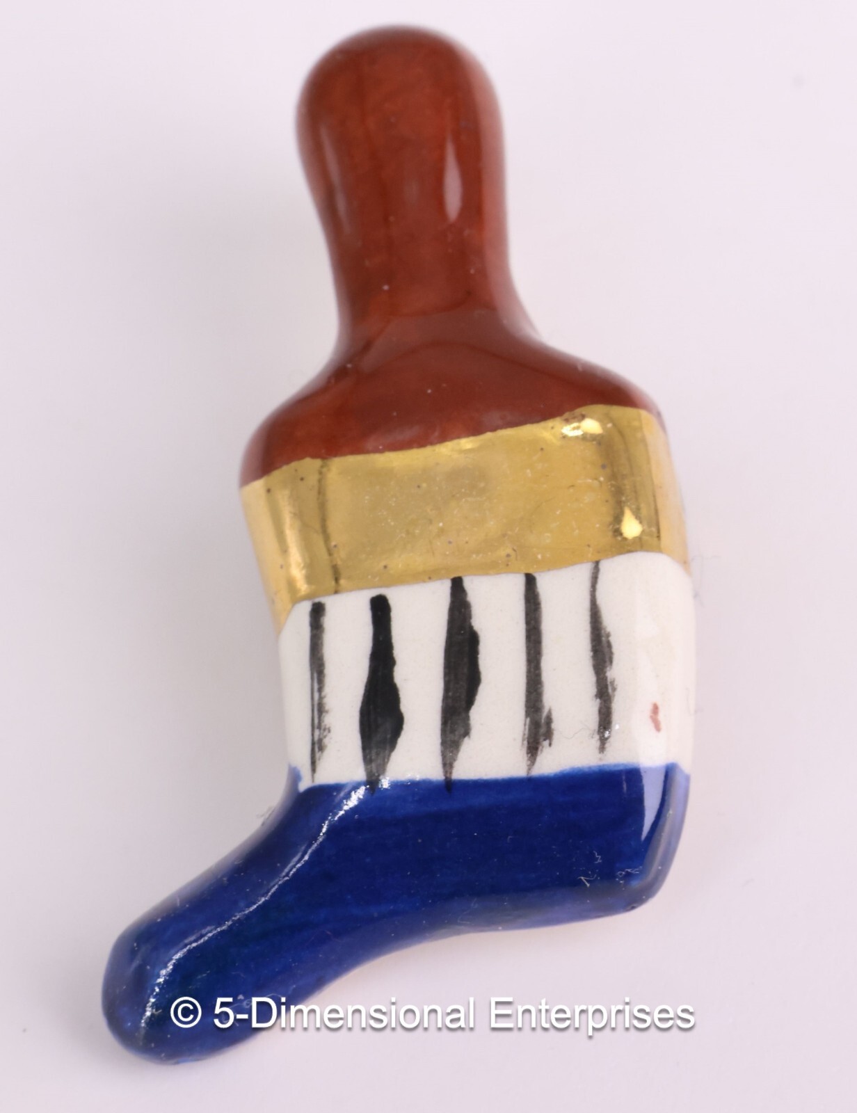 Vintage PAINTBRUSH Brooch – Gold Brown White Blue – Molded Clay and Glazed