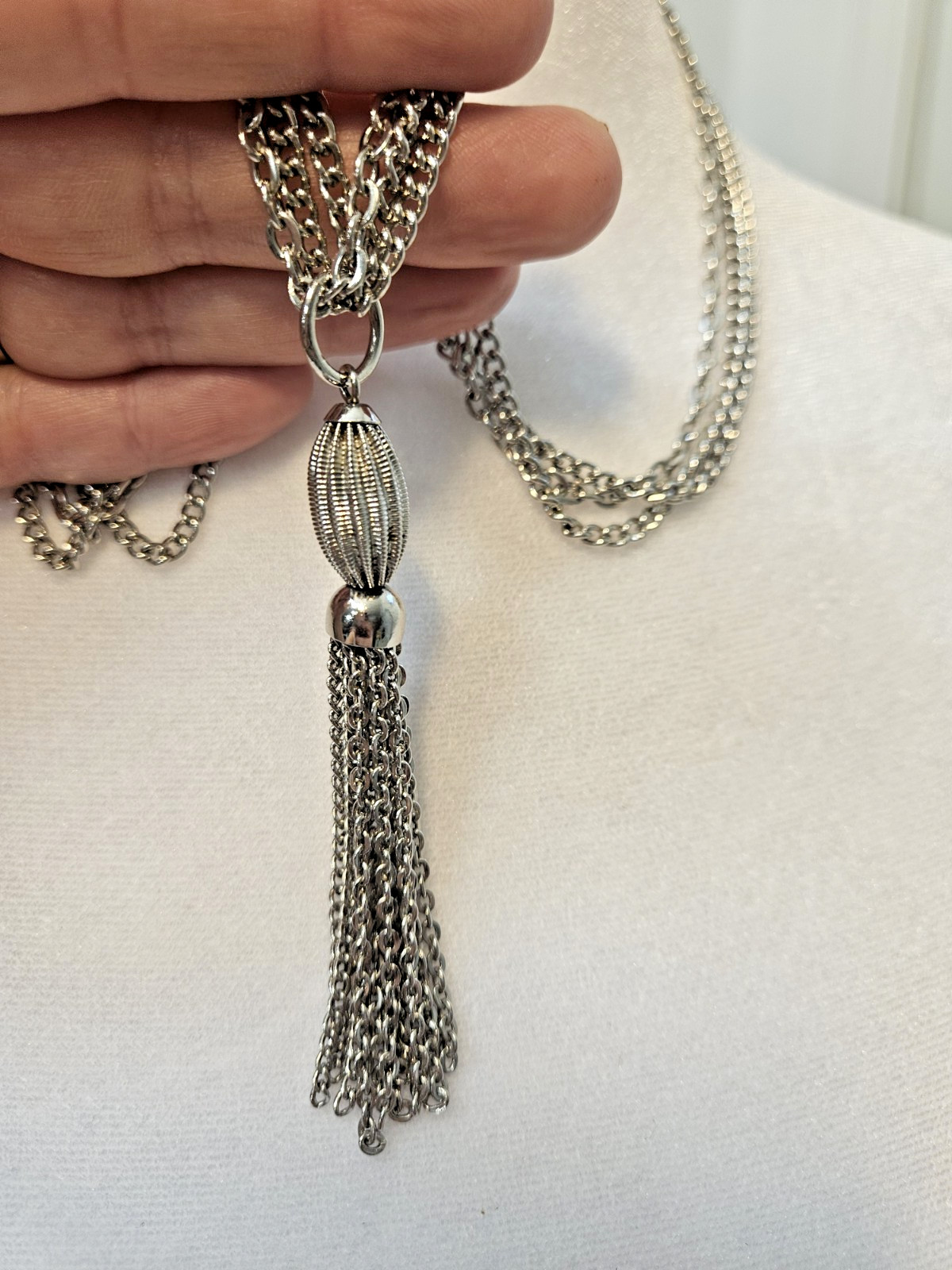 Tassel Pendant Necklace Vintage Silver Tone 22 Inches