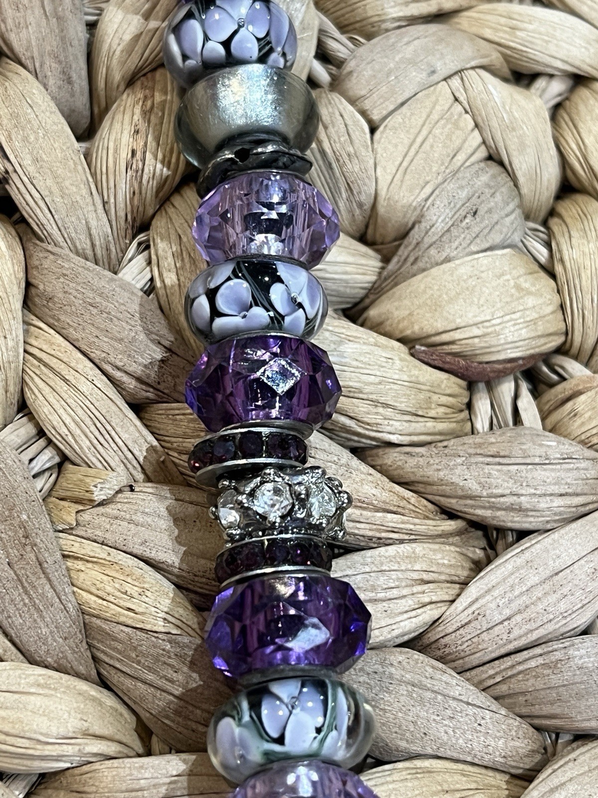 VTG Lampwork Art Glass Faceted Crystal Beaded Purple Beads Rare Artisan Foil