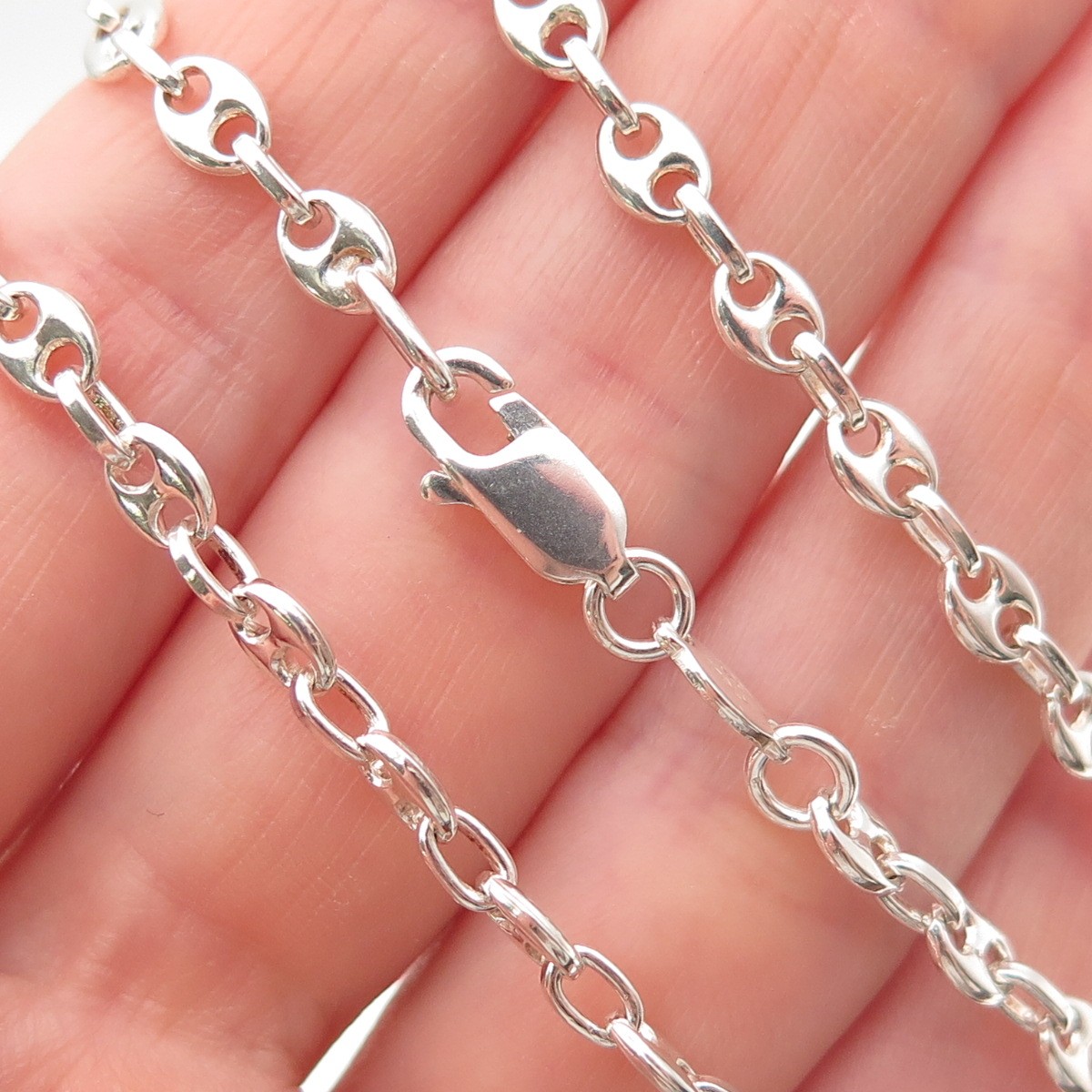 925 Sterling Silver Vintage Italy Anchor Mariner Chain Necklace 32″