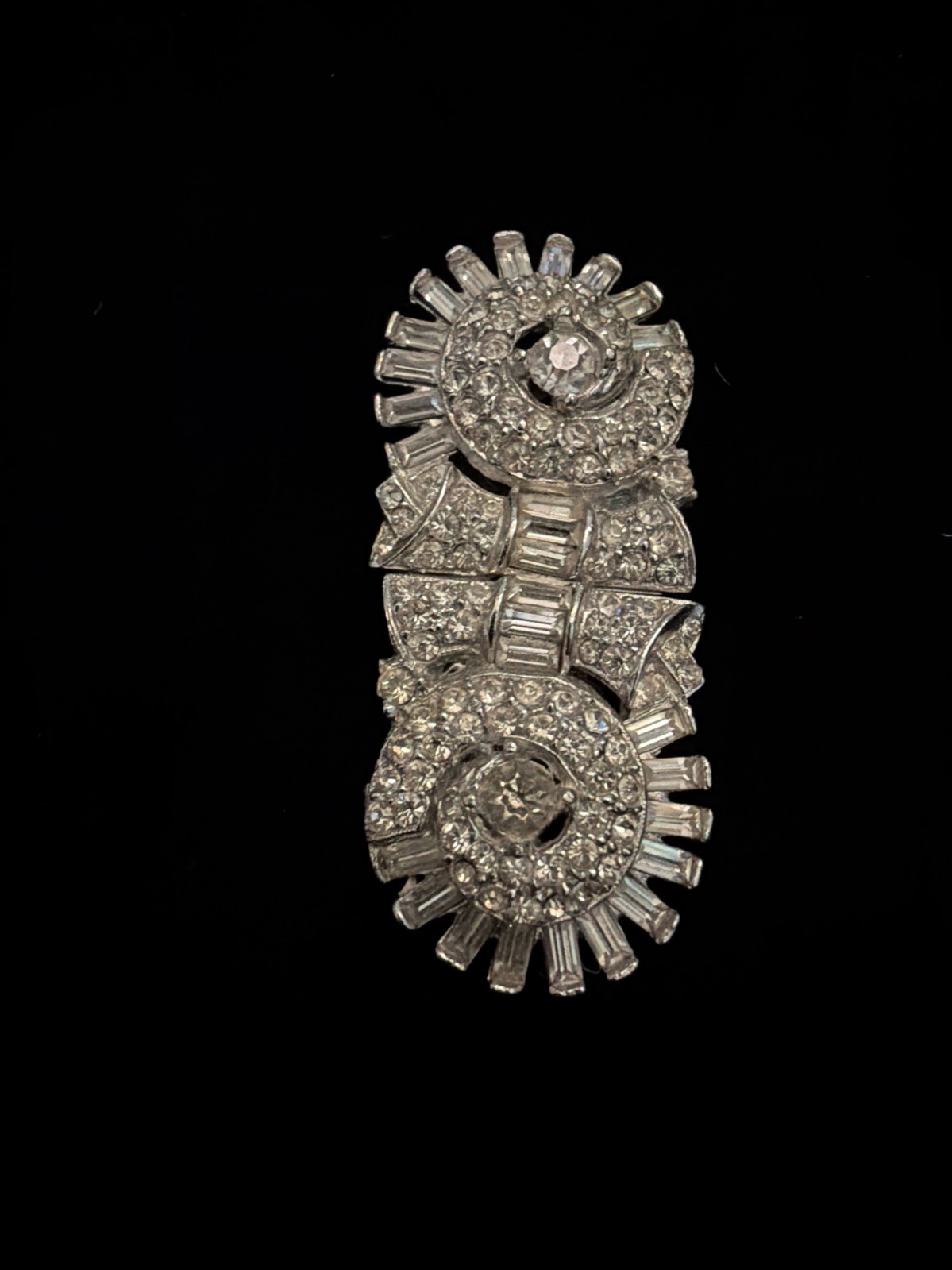 Vintage Coro Duette Art Deco Convertible Brooch Pin Silver Clear Rhinestone Pin
