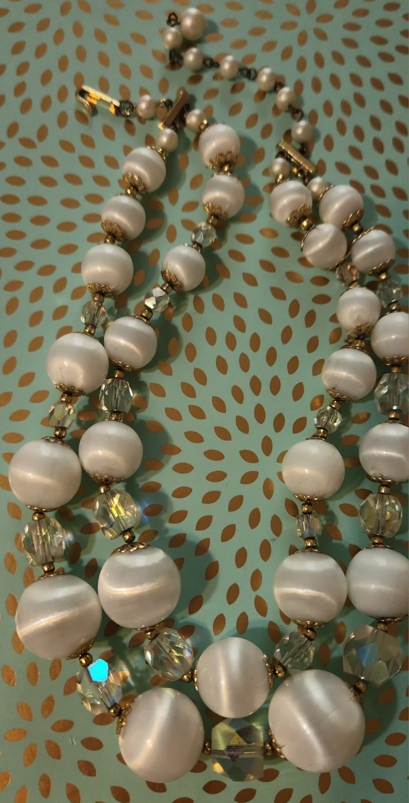 Vintage classic mid-century double-strand necklace acrylic and AB glass Japan