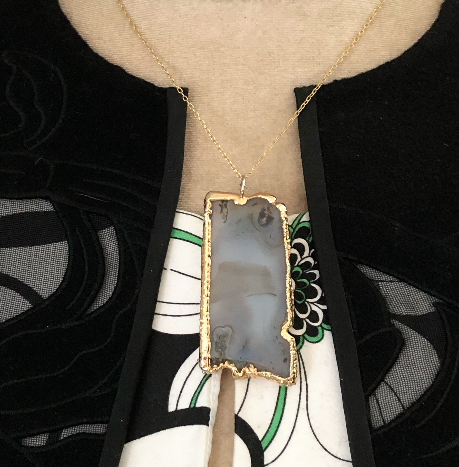 Layered Geode Pendant Station Necklaces Vintage Nature Statement Jewelry Gift