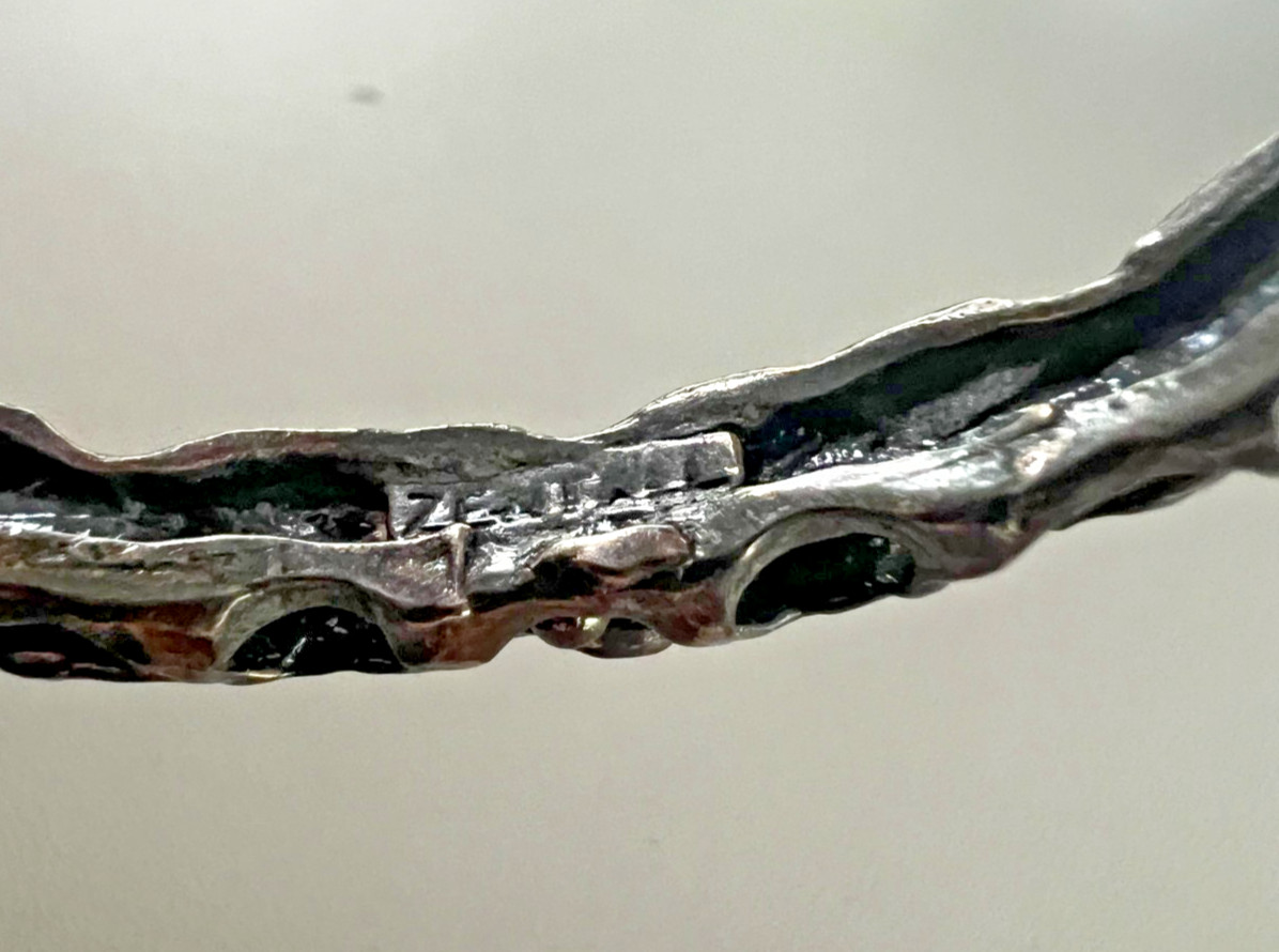 Robert Zentall Signed Brutalist Bracelet Gunmetal Silvertone 1970s RARE