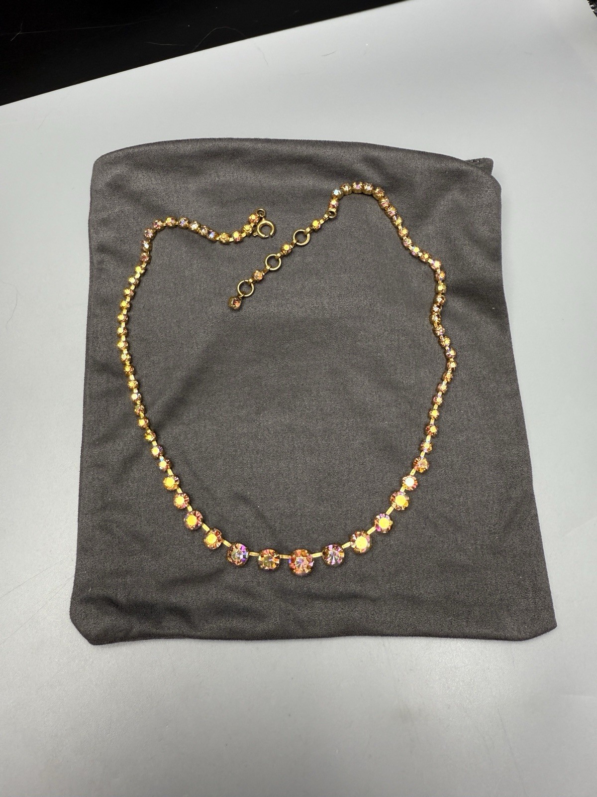 Austrian AB Crystal Rhinestone Necklace Vtg 17.5-18.5” Graduated Stones 8-3mm