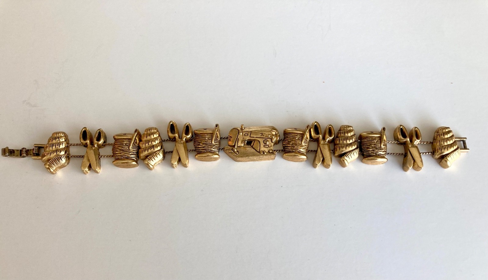 Vintage Gold Tone Sewing Notions Slide Charm Bracelet