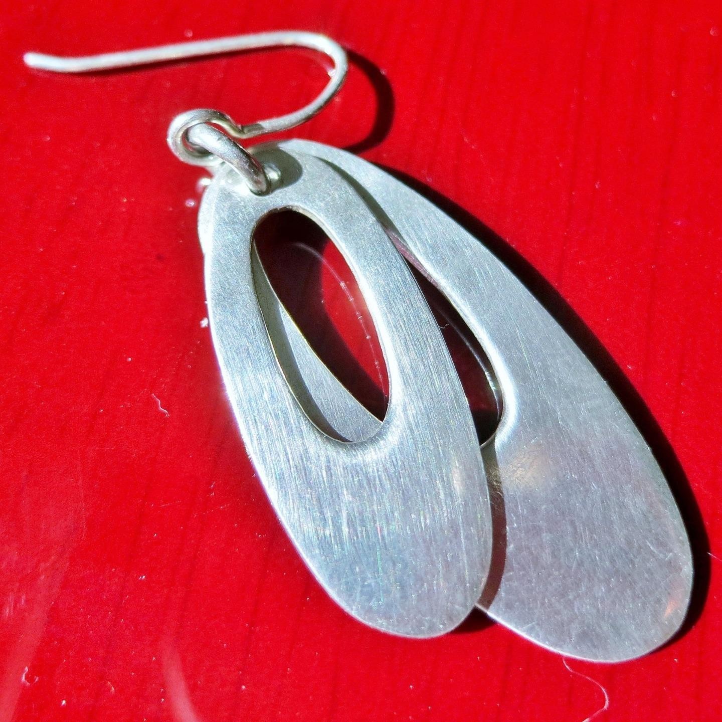 Dominique Dinouart 925 sterling silver earrings 2.0″ dangle layered drop 12.78gr