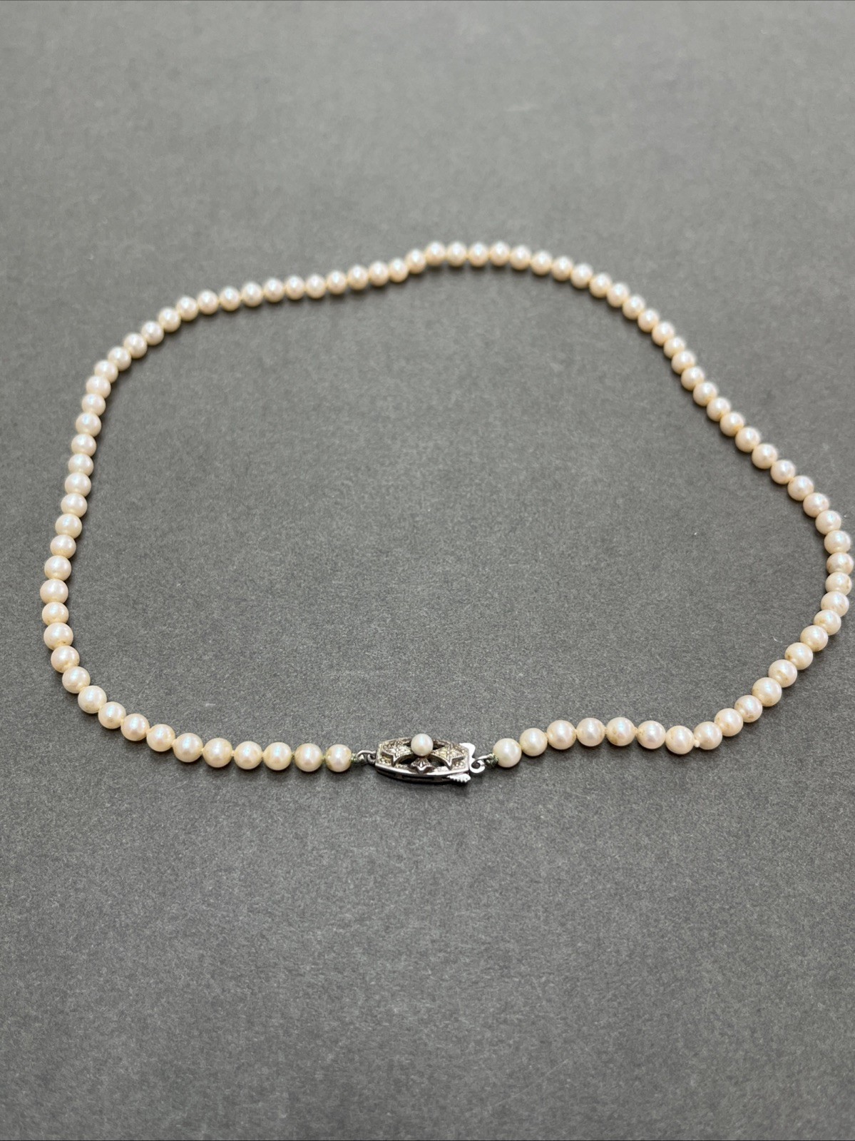 Antique Japanese Mikimoto Pearl Silver Necklace