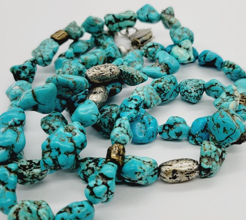 Coldwater Creek Faux Turquoise Stone Nugget Necklace Vintage 35 in