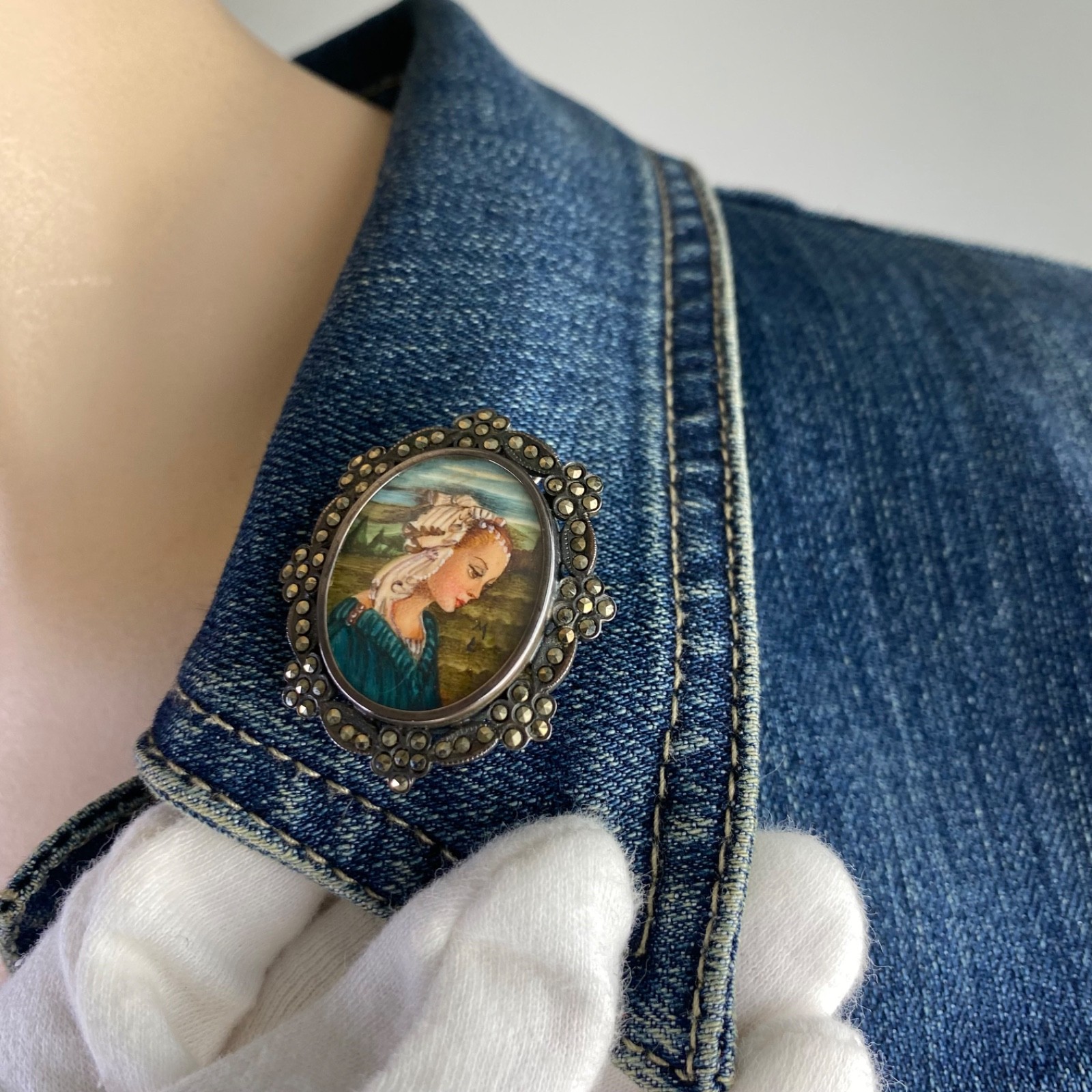 Vintage Lippi Art 800 Silver & Marcasite Brooch and/or Pendant Portrait Signed