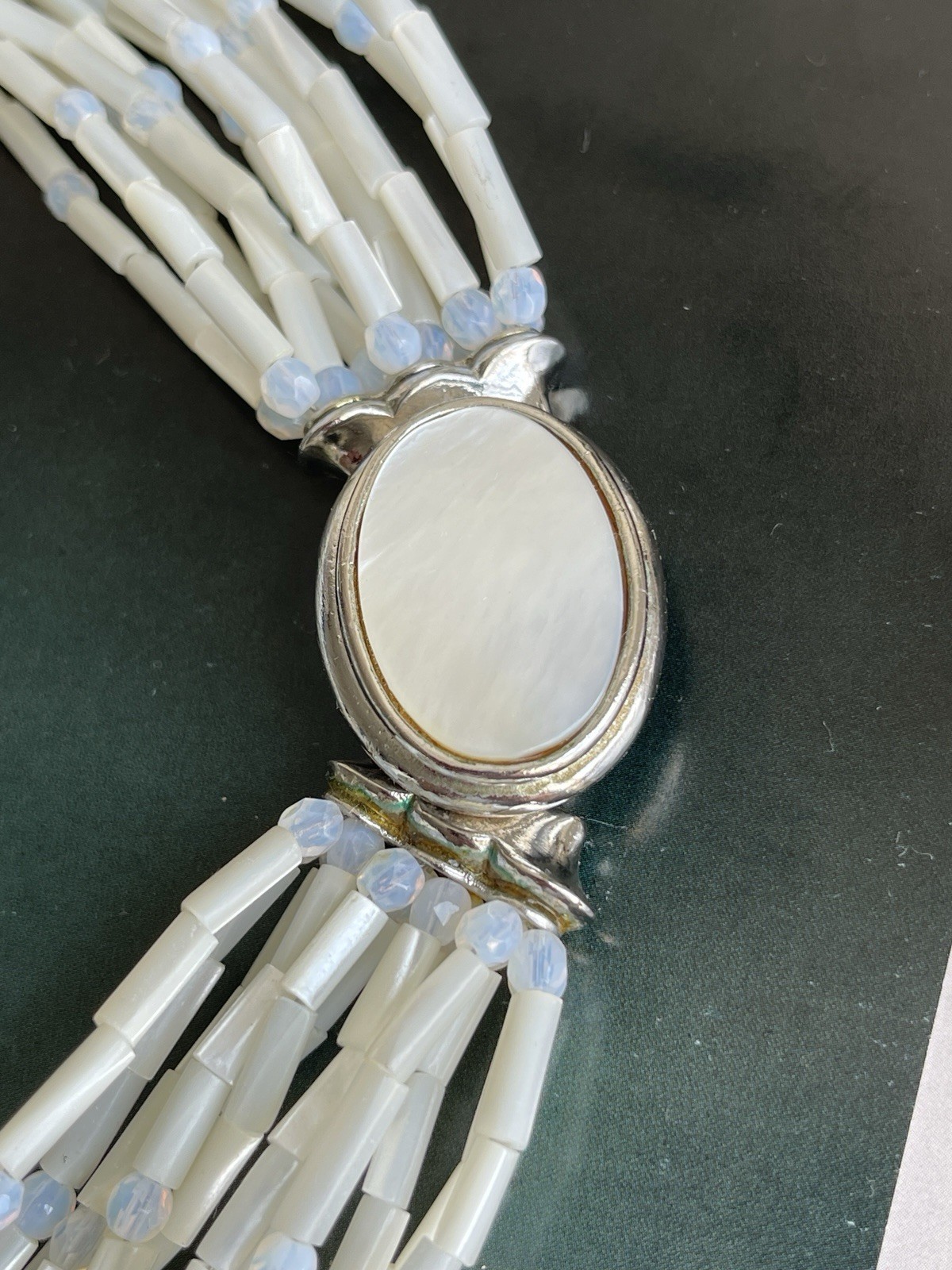 Vintage Signed Barrera Multi-strand Mother Of Pearl Necklace Beaded Statement