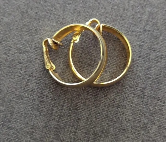 Vintage Hinge Clip on Gold Plate Metal – Wide Hoop Earrings