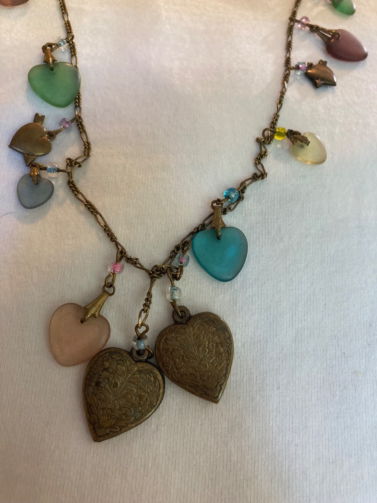 Glass Works Studio Marked Vintage Necklace with Heart Charms and Beads