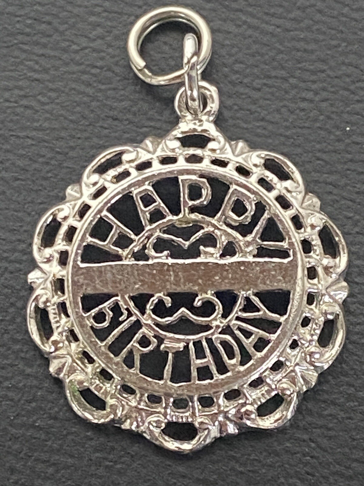 Vintage Sterling Slver Charm Happy Birthday Filigree Cut Out Lacey