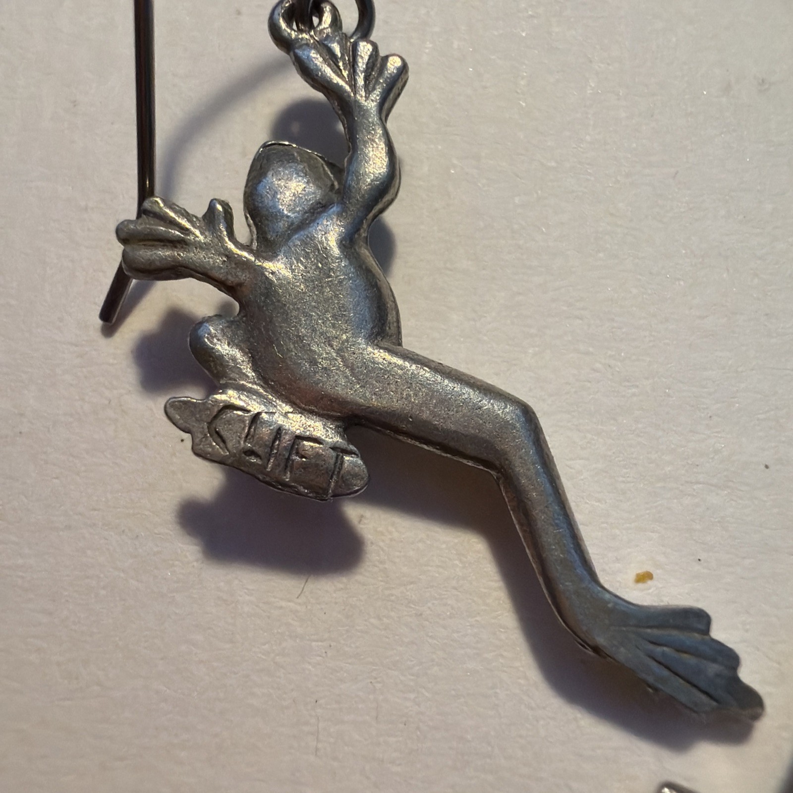 Jim Clift Pewter french Hook jumping tree frog drop dangle Pierced Earrings