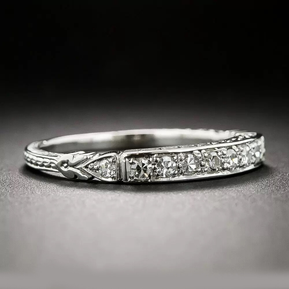 1/2 CTW White Round Cut Simulated Diamond Art Deco Wedding Band 925 Silver Ring