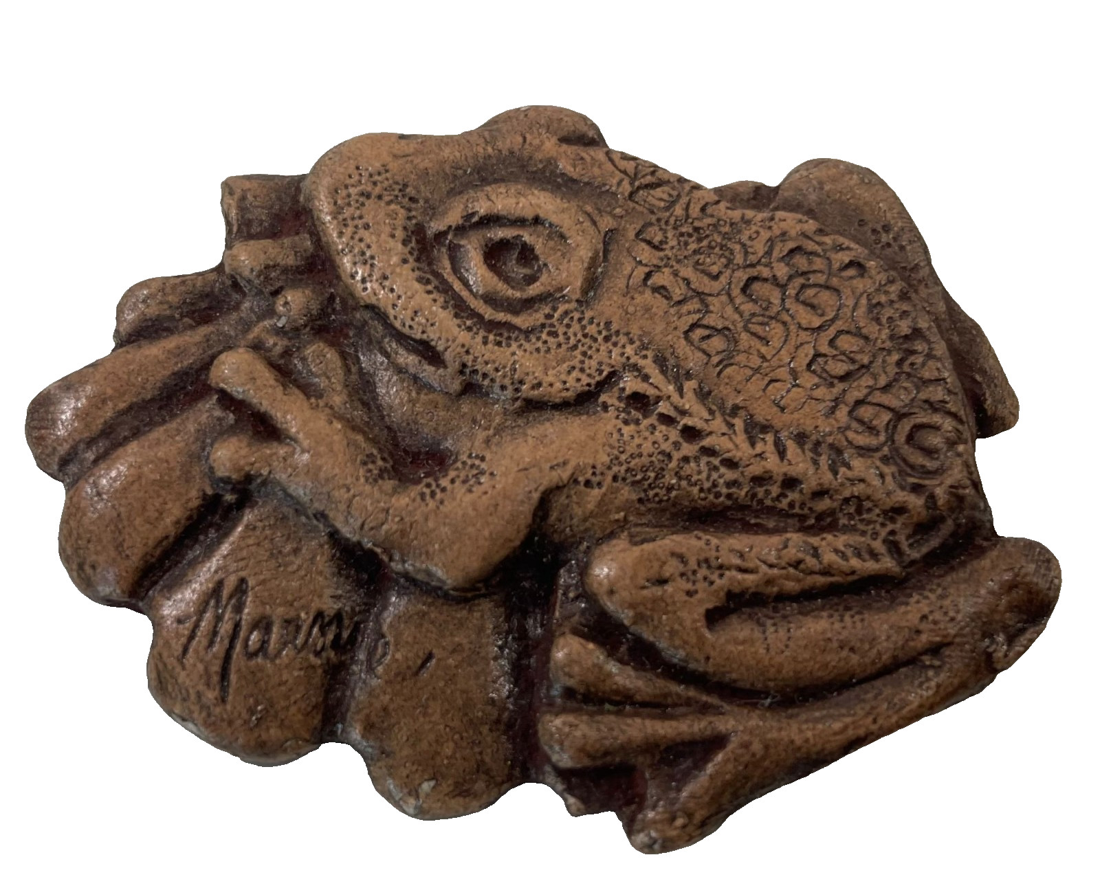 Vintage Hand Painted Tree Frog Porcelain Pin Brooch 90s Brown Whimsical Nature