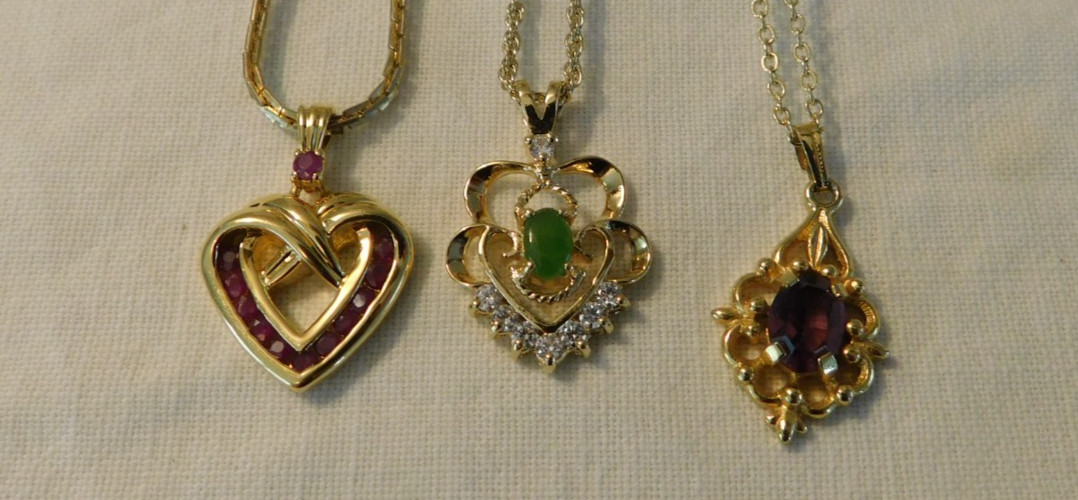 Pendant Necklaces LOT of Six Murano Art Glass Danbury Mint Jade Crystal Amethyst