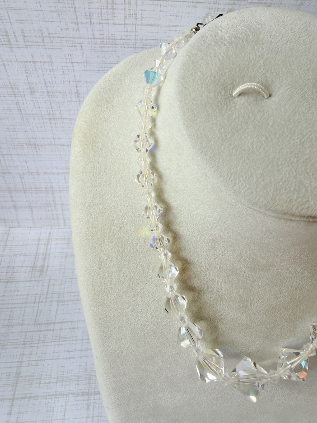 Vintage AB Aurora Borealis Crystal Bicone Bead Choker Necklace Jewelry