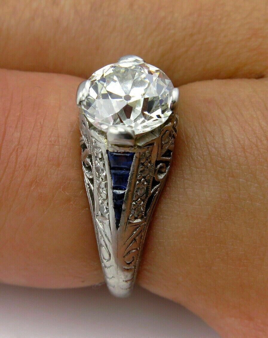1.55CT White Round Cut Simulated Diamond Art Deco Wedding Sterling Silver Ring