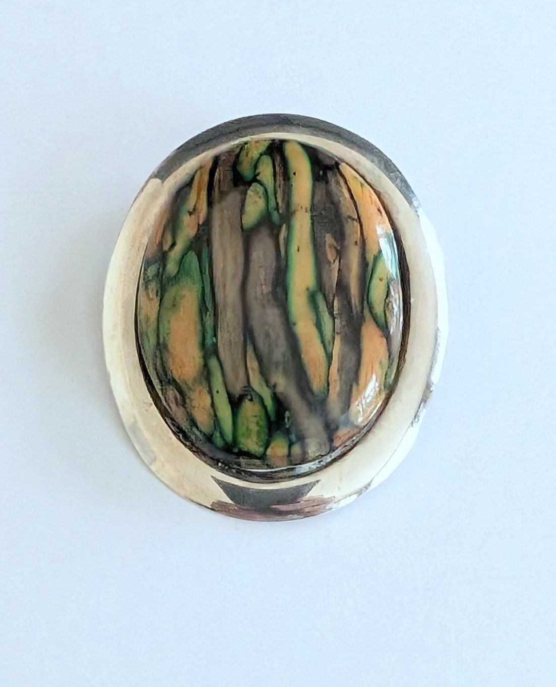 Beautiful Vintage Oval Silver Plated Multicolor Stone Pin Brooch