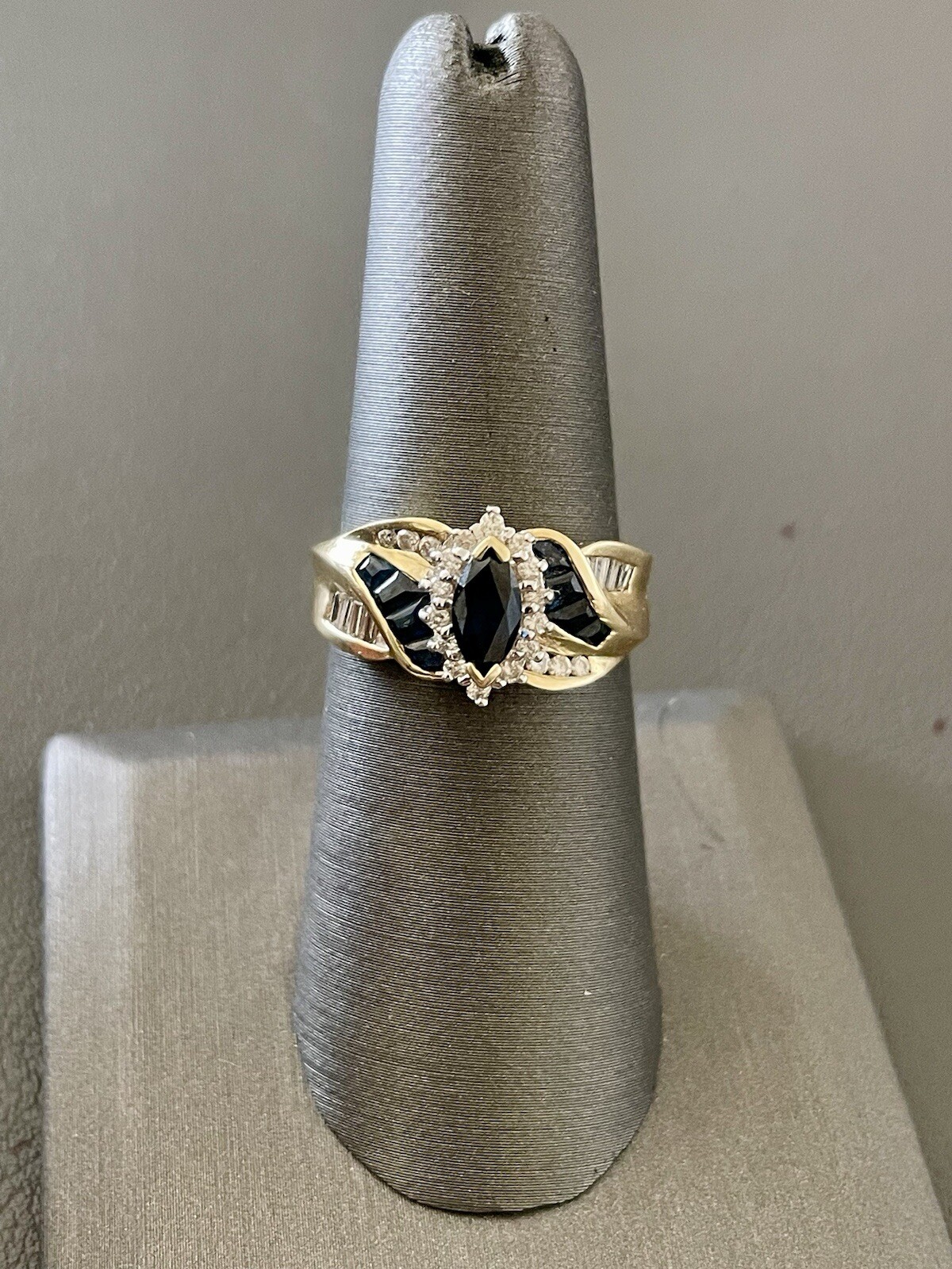14KT Yellow Gold 1.00CTW Sapphire and 0.30CTW Diamond Ring. Size 7 (S265)
