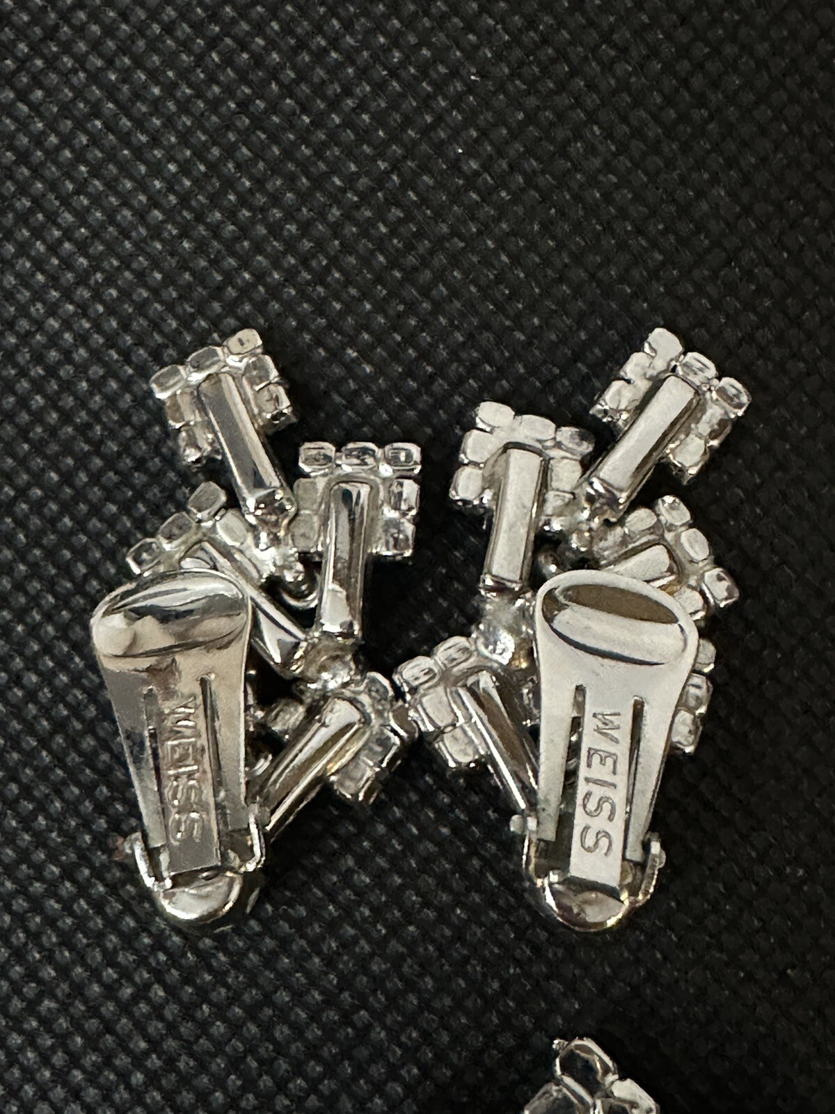 WEISS BROOCH & CLIP-ON EARRINGS SET Clear Rhinestone Emerald Cut And Round