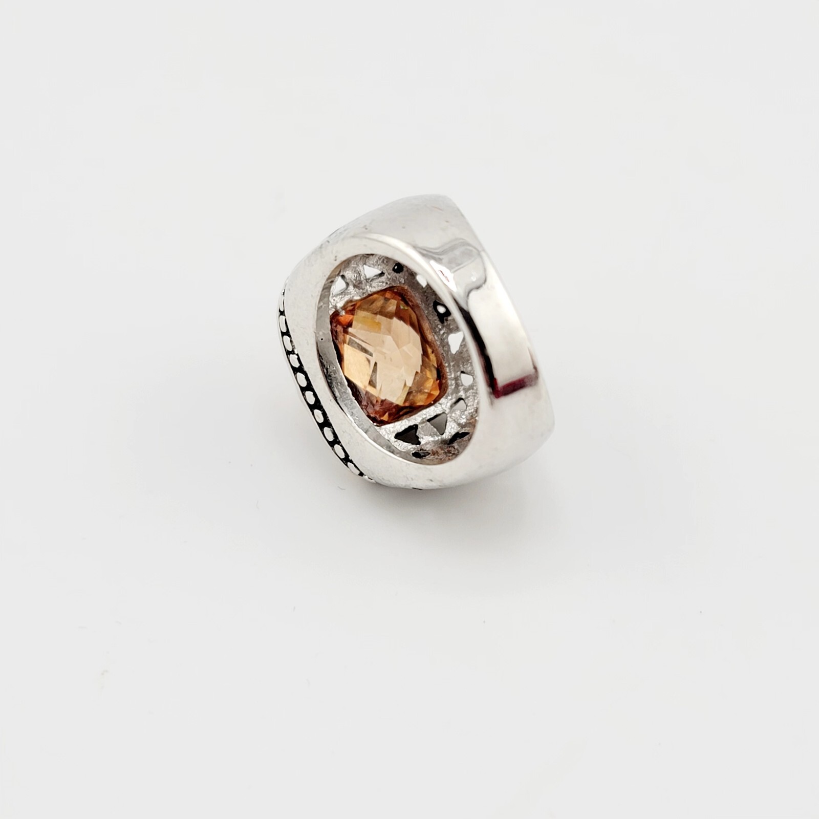 Vtg Ring Sz 6 Citrine Topaz Amber Cubic Zirconia Medieval Jewelry Flower A#04