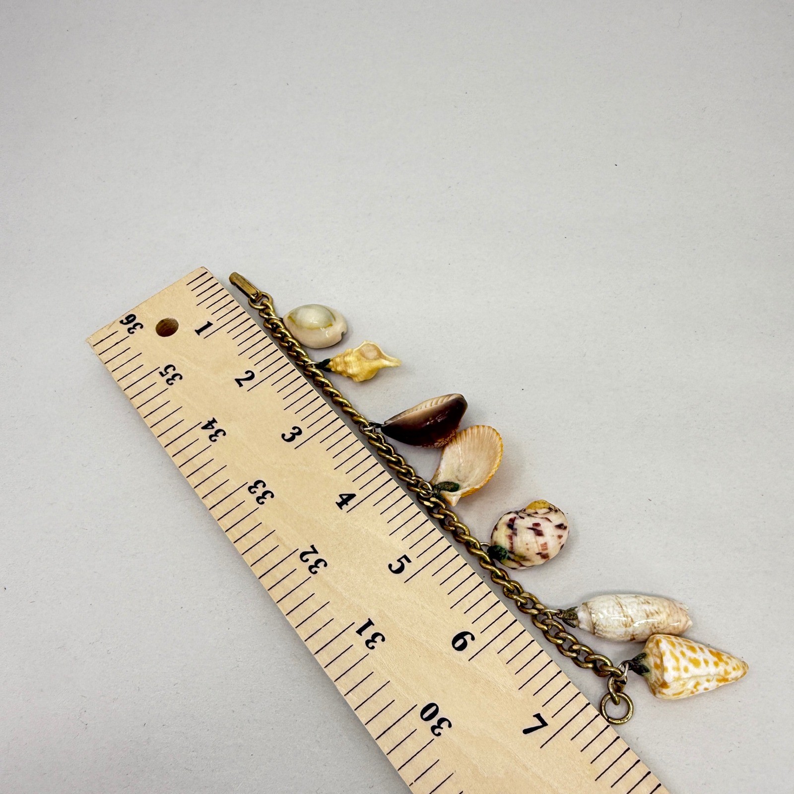 Sea Shell Charm Bracelet Vintage Natural Gold Tone Curb Chain Boho Coastal